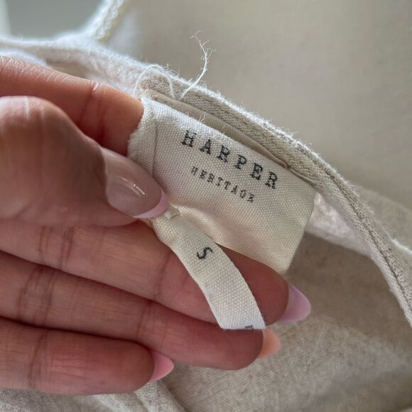 Cream Beige Linen Blend Short Sleeve Tie Front Top Size Small - Picture 6 of 7